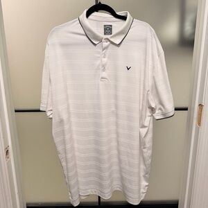 Callaway Opti-Dri Golf Polo Shirt Men’s XXL White Preppy Striped Short Sleeve